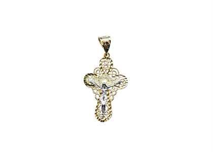 Two Tone Plated Filigree Crucifix Cross Pendant